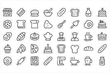 Fototapeta premium Bakery and Food Line Icons for Restaurant UI and Mobile Apps