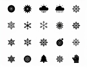 Minimal black vector illustration for February winter, simple cold weather symbols, clean geometric shapes, pure white background, solid black color only, flat design, no gradient, no shadow, EPS vect