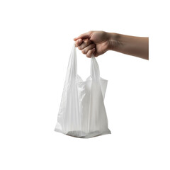 Hand holding white plastic grocery bag