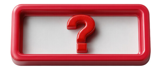 Red question mark on white background with red border