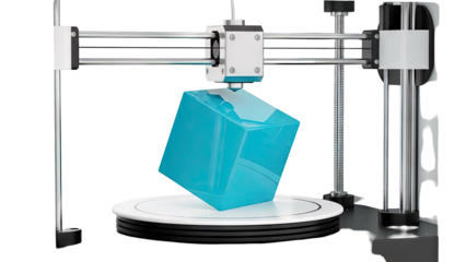 3D Printer Creating a Transparent Blue Cube