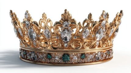 Luxurious Golden Crown with Sparkling Diamonds and Emeralds