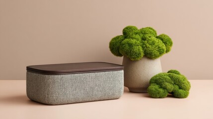 Modern Fabric Storage Box with Green Moss Decor