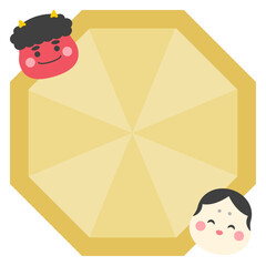 鬼とお多福の八角形フレームの節分イラスト