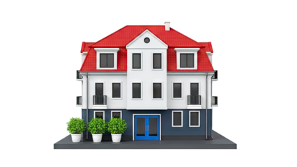 Modern Residential Building with Red Roof