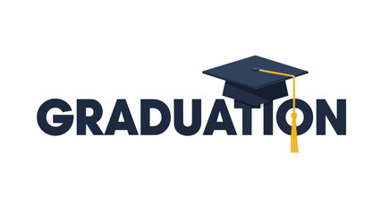 Celebrating academic achievement with bold text and a classic graduation cap. This graphic highlights successful studies, marking a significant