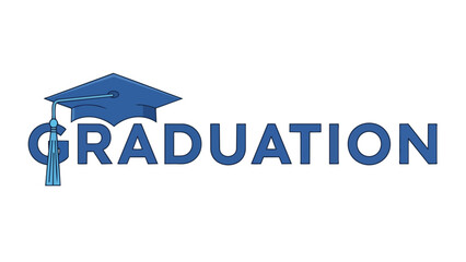 A clean graphic displaying a classic blue graduation cap with a tassel above 'GRADUATION', representing the culmination of an educational journey