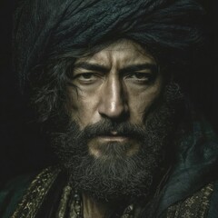 Fototapeta premium Intense Portrait of a Man in Turban with Beard