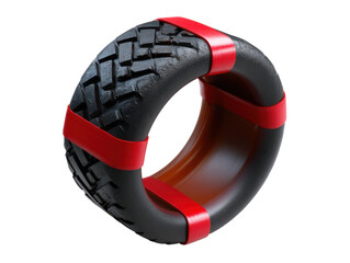 Innovative rubber tire with red straps on black background