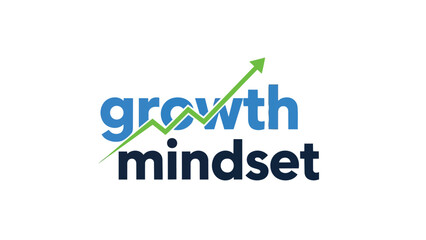 A dynamic emblem symbolizing a positive growth mindset with an ascending trendline, representing continuous learning, personal advancement, and
