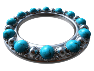 Turquoise and silver beaded ring on black background