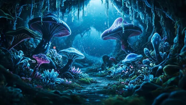 Glowing Mushrooms in Enchanted Landscape