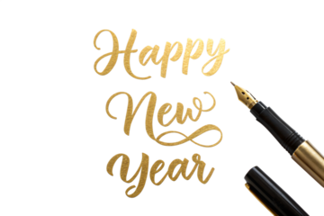Elegant Happy New Year message with fountain pen on black