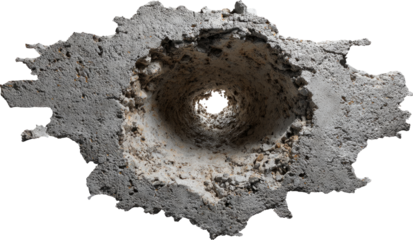 Crumbling Concrete: A Detailed View of an Eroded Surface with Central Cavity