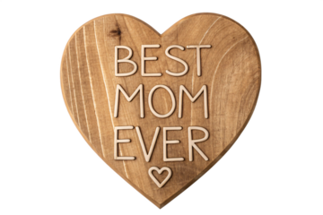 Wooden heart with Best Mom Ever text on black background