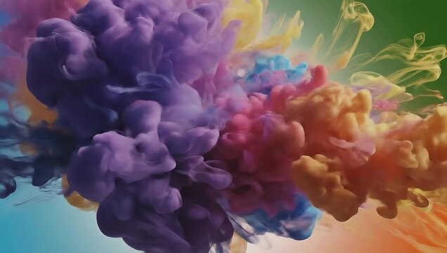Vibrant colorful smoke clouds explode in a stunning 4K video capturing dynamic movements and swirling patterns in mid-air.