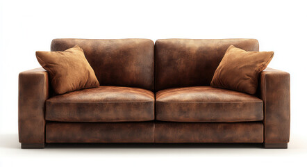 Stylish brown sofa with two cushions in a bright room setup