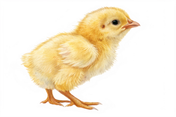 Cute little yellow chick standing on black background