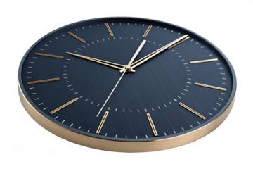 Modern wall clock with gold accents on dark blue face