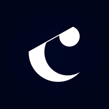 Lettre C minimaliste stylis&eacute;e en monogramme graphique abstrait blanc sur fond bleu nuit