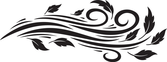 Fototapeta premium Elegant black swirling leaves and feathers design element isolated