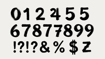 A collection of handwritten numbers, punctuation marks, and symbols in black ink on a light background.