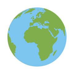 The Earth icon is a flat symbol for Earth Day. Vector illustration of a globe. Geographic depiction of oceans and continents.