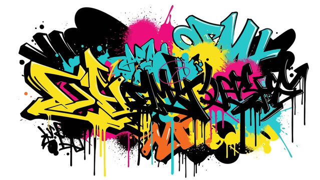 Colorful graffiti art with vibrant splashes and bold lettering, creating a dynamic urban aesthetic.