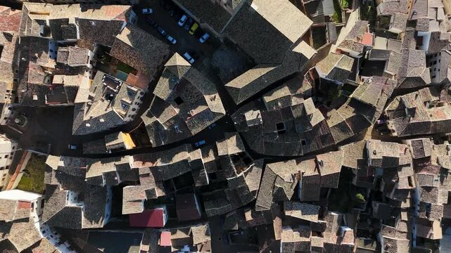 Drone view of the monumental city of Pastrana, Guadalajara, Castilla-La Mancha, Spain