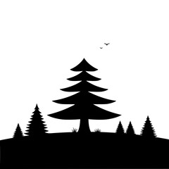Obraz premium Minimalist silhouette of pine trees on hill
