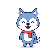 Fototapeta premium Cartoon Blue Wolf Character Illustration