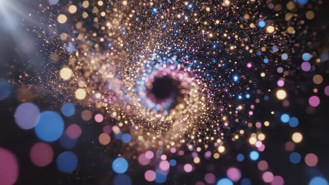 Colorful glowing particles in space
