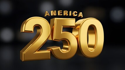 Golden 3D America 250 Text for United States Semiquincentennial Anniversary Celebration