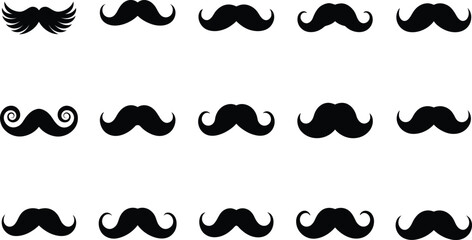 Black Mustache Icons Collection Classic, Curled and Vintage Silhouette Set