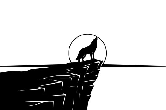 Wolf howling on cliff edge vector illustration