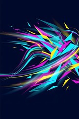 Vibrant abstract art with swirling shapes in pink, blue, and yellow on dark background