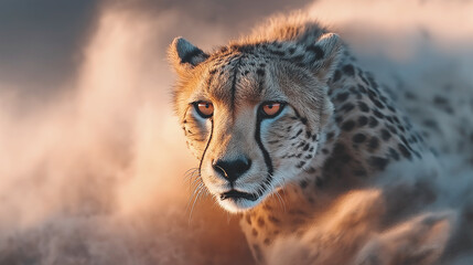 勇壮なチータが砂塵を舞上げながら走る姿