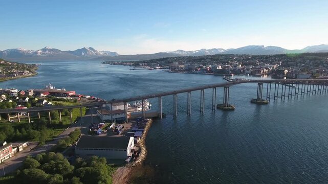 Tromso, Norway aerial footage. Tromso is considered the northernmost city in the world with a population above 50000.