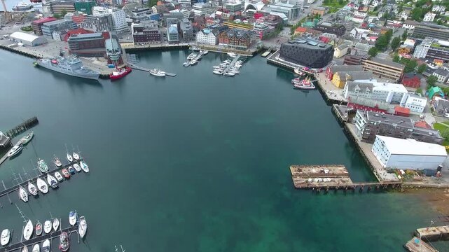 Tromso, Norway aerial footage. Tromso is considered the northernmost city in the world with a population above 50000.