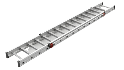Modern heavy-duty aluminum extension ladder equipment for construction industry safety isolated PNG with Transparent Background