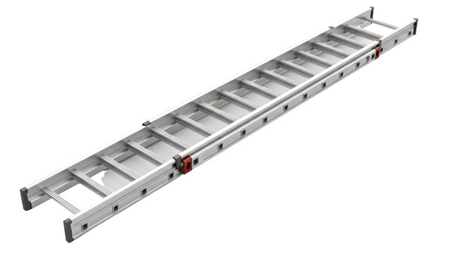 Modern heavy-duty aluminum extension ladder equipment for construction industry safety isolated PNG with Transparent Background