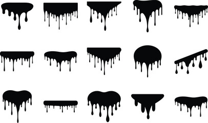 Black Dripping Paint Shapes Set Ink, Slime and Liquid Silhouette Collection