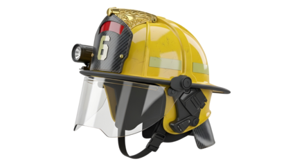 Modern yellow firefighter safety helmet and protective gear for emergency professionals isolated PNG with Transparent Background