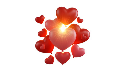 Glossy 3D hearts floating cluster with glowing light for love and romance celebration. isolated PNG with Transparent Background