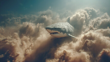 水煙の中の巨大なサメの姿