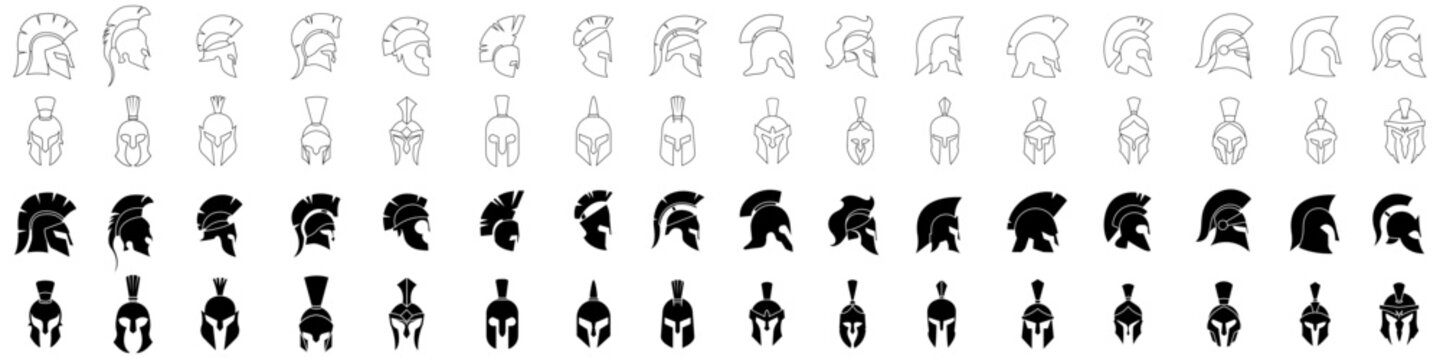Spartan helmet icon vector set. Spartan Illustration sign collection. Medieval helmet symbol or logo.