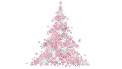 Stylized pink and silver snowflake Christmas tree graphic for winter holiday design and greetings isolated PNG with Transparent Background