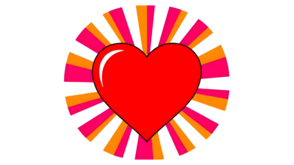 Glossy red heart graphic with colorful radial burst background for love and romance design isolated PNG with Transparent Background