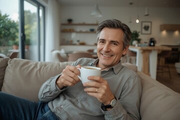 Enjoying a peaceful moment with coffee in a cozy modern living room