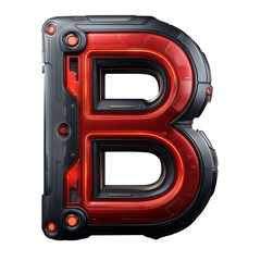Futuristic cyberpunk letter B with stunning red and black details on a transparent backdrop